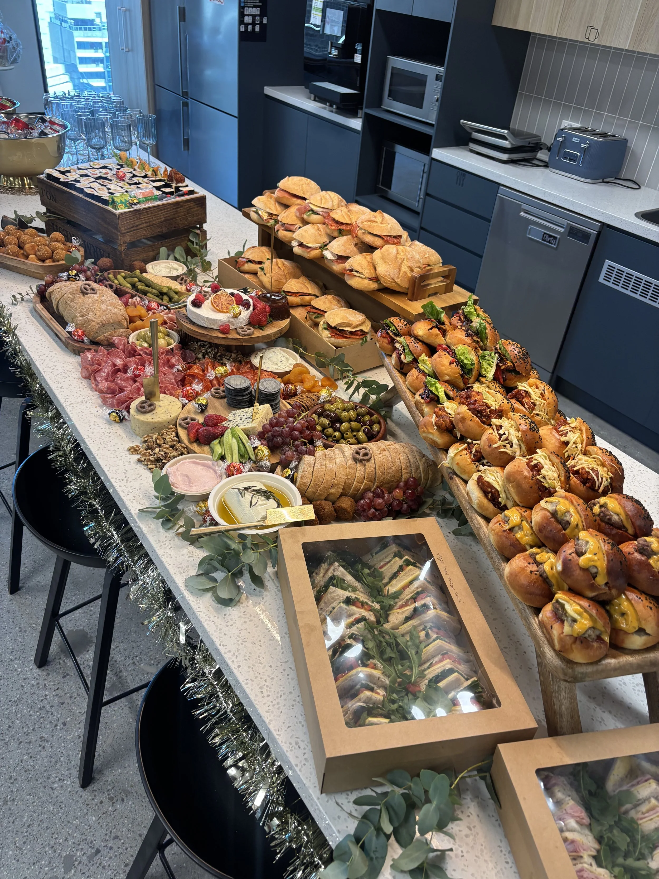 1m w/ props, sliders, panini, arancini, sushi, vg/gf sandwiches