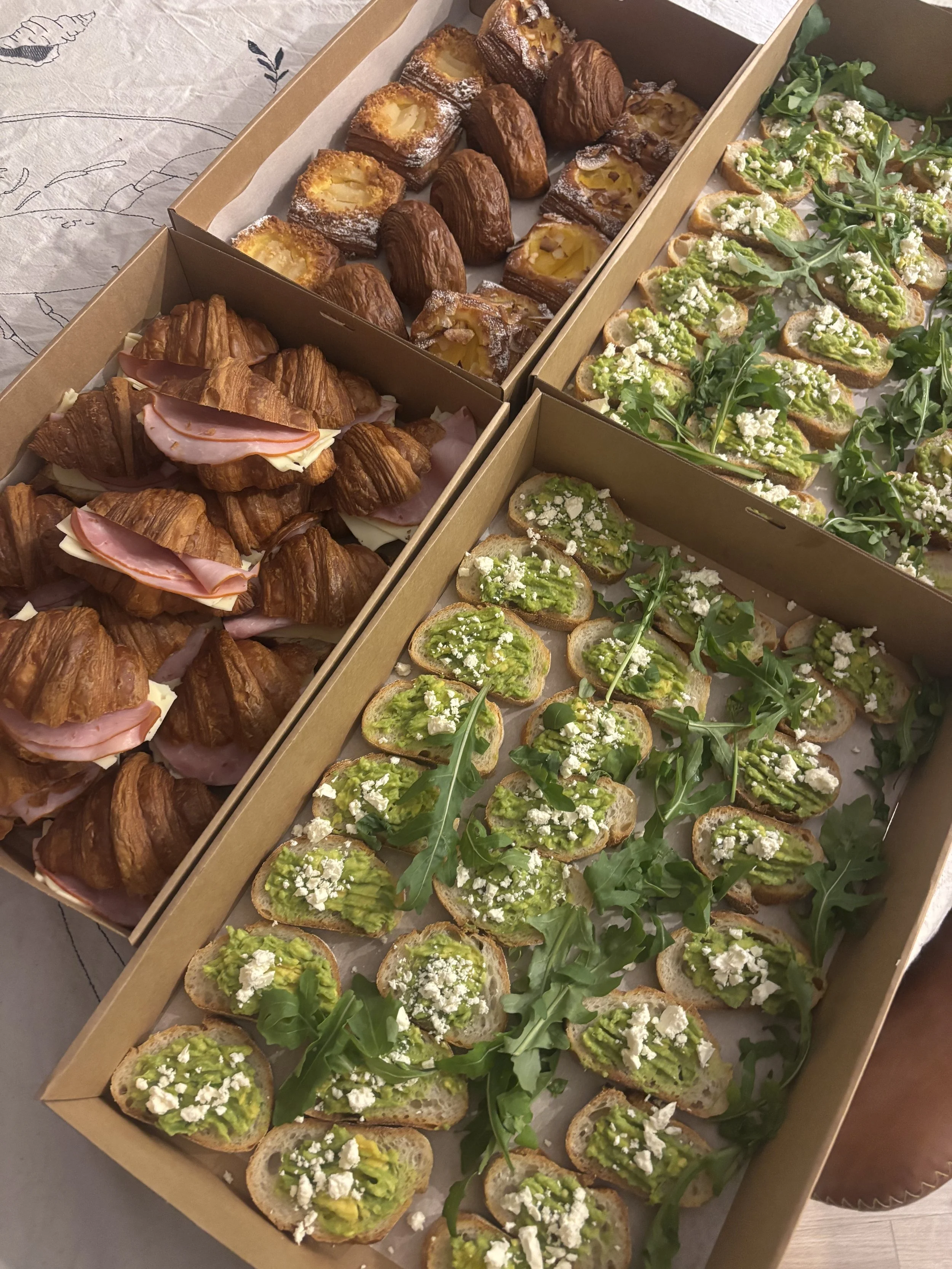 Mini filled croissants & avo toasts