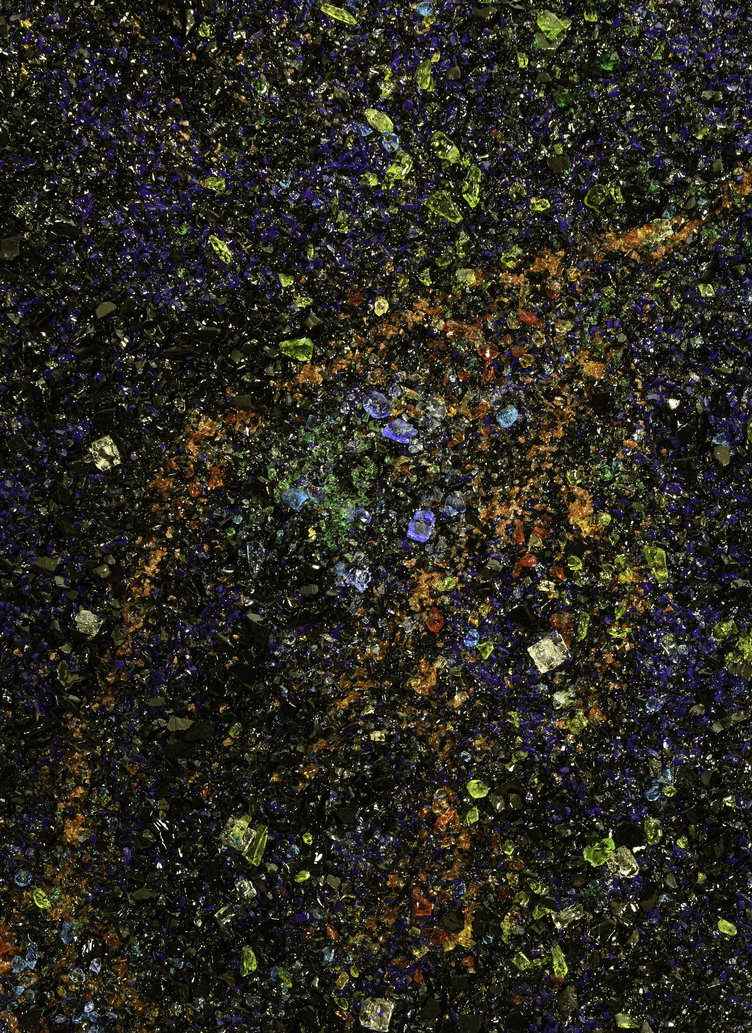 Black glass frame with red and blue mineral accents