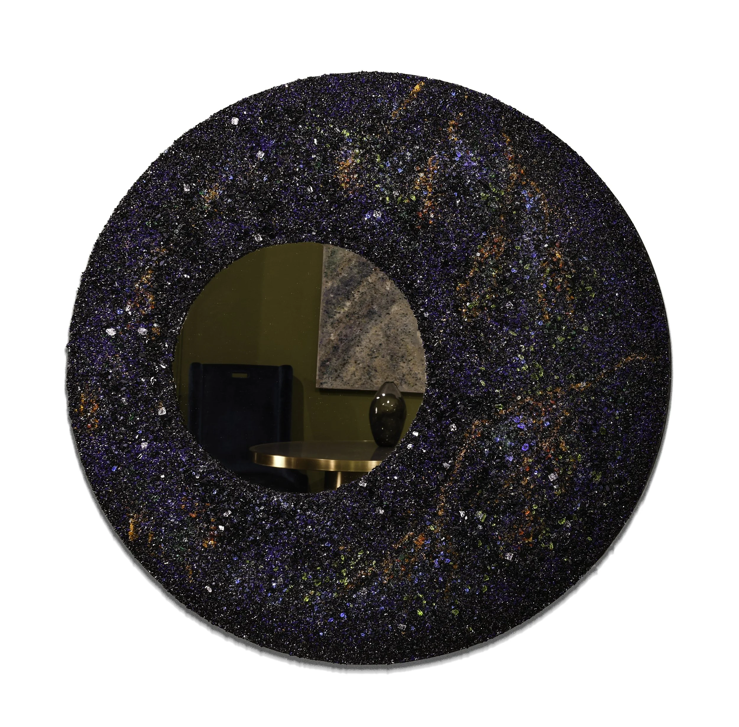"NIGHT SKY #1" — Large Circular Wall Mirror in MicroCristallo Fusione™