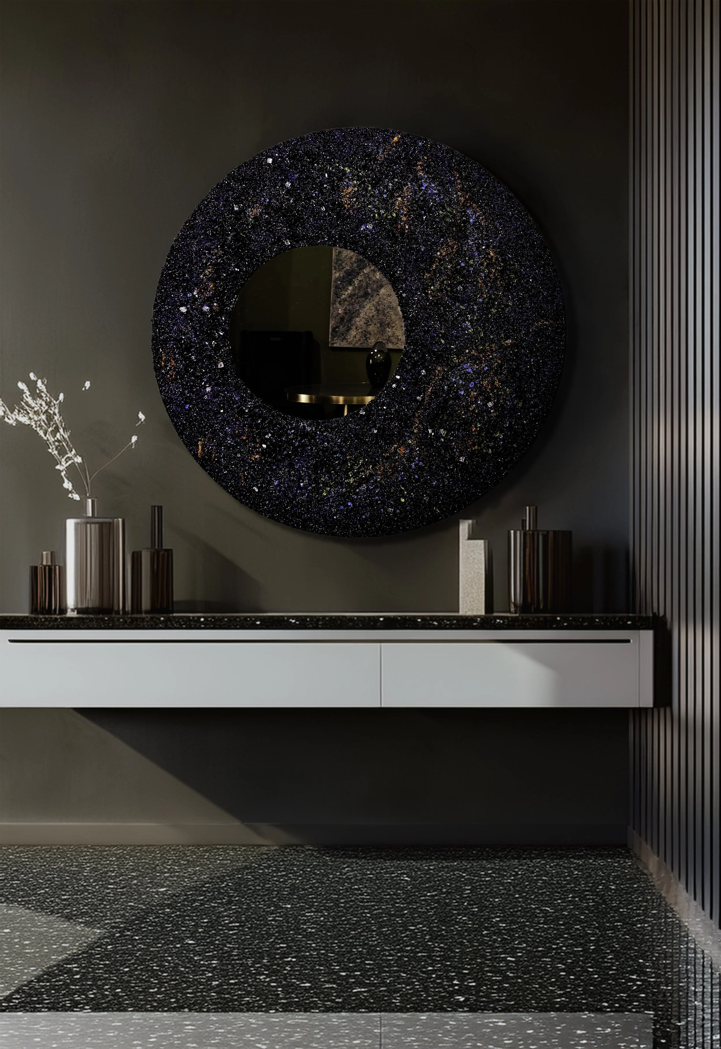 Contemporary sculptural round wall mirror handcrafted in Rome