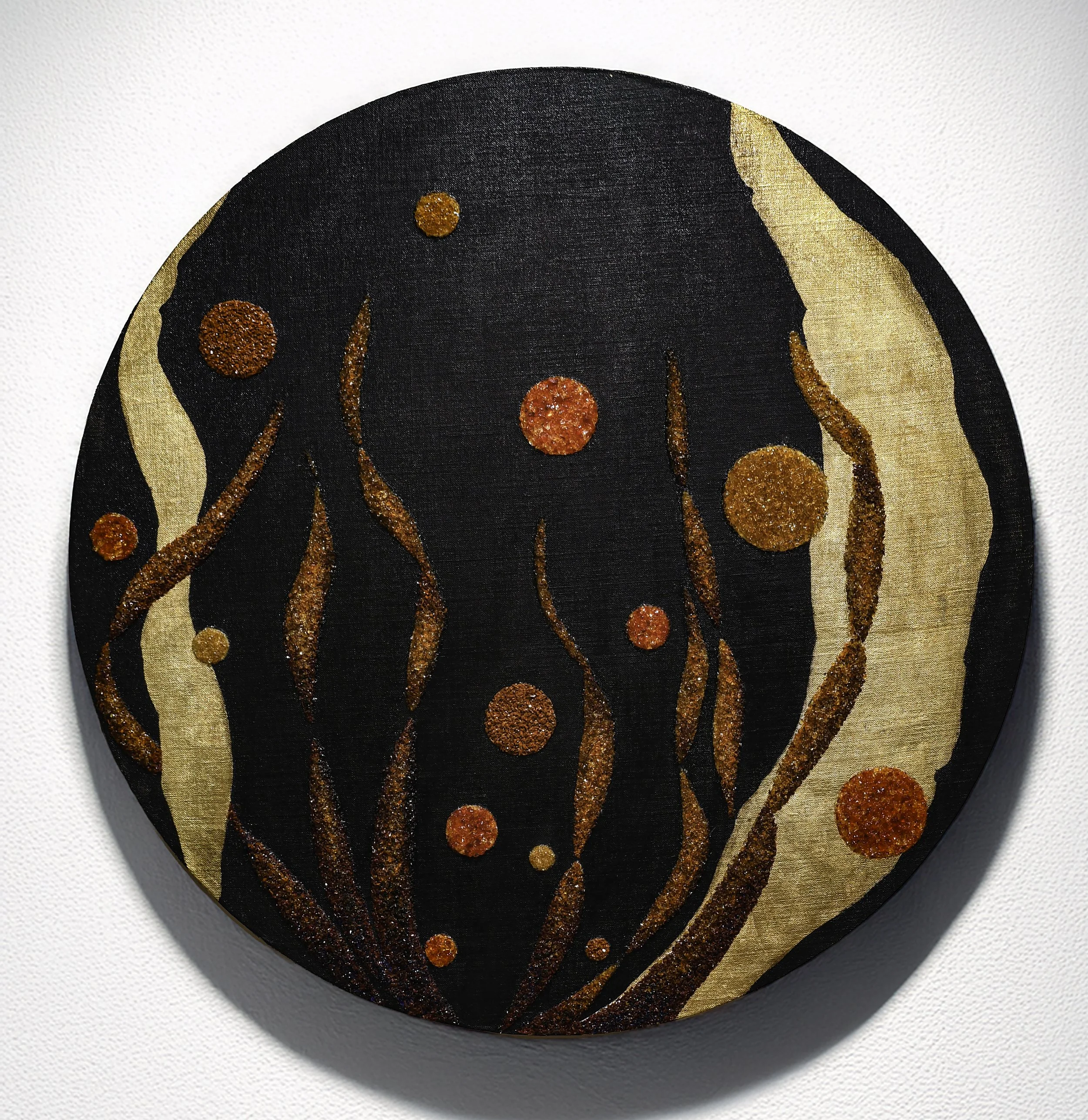 "Origins #2"  One-of-a-Kind Circular Wall Art in "MicroCristallo Fusione™", Gold Leaf and Acrylic