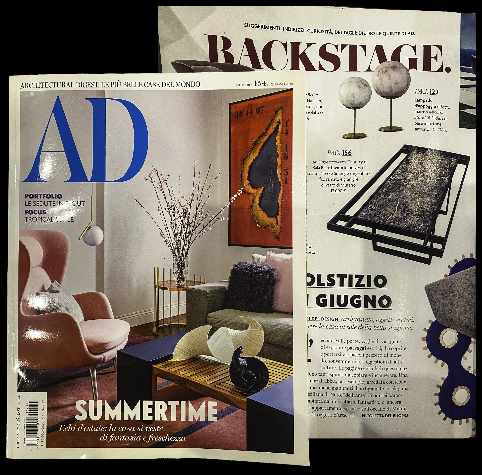 KalaRara Roma sculptural table featured in Architectural Digest Italia, “Solstizio di Giugno,” June 2019