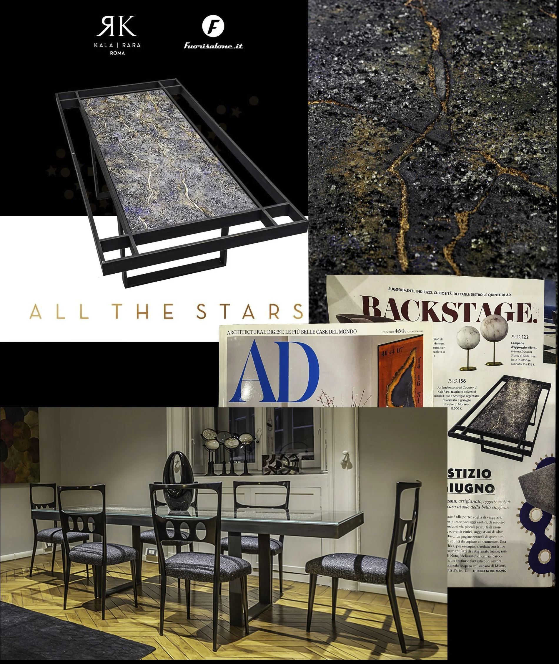 KalaRara Roma “All the Stars” sculptural table with MicroCristallo Fusione surface, featured in exhibition and design press