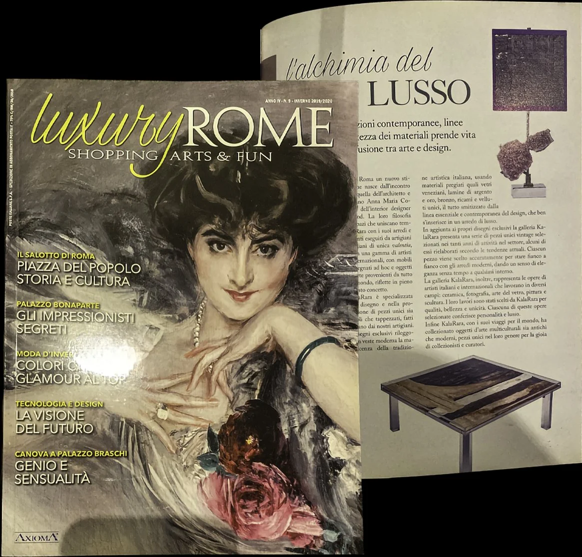KalaRara Roma sculptural work featured in Luxury Rome, “L’alchimia del Lusso,” Winter 2019–2020