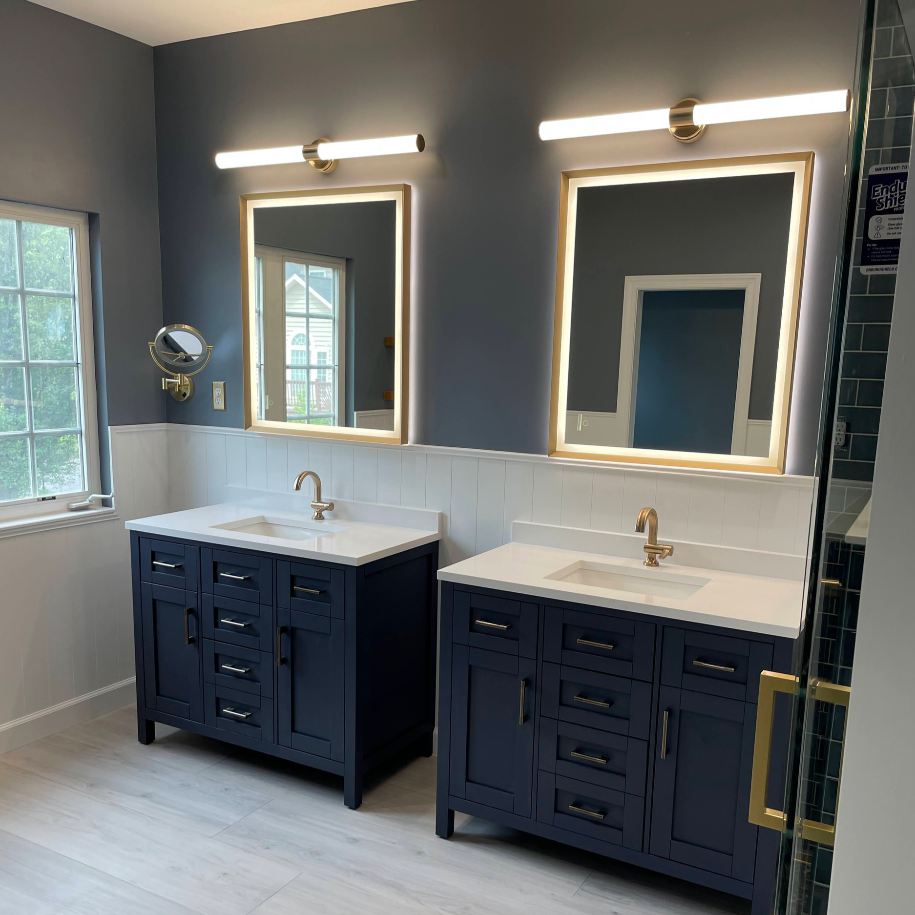 Lighted Mirrors with Two Vanities 