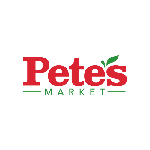 Logo of Pete's Market with a stylized apple and green leaves.