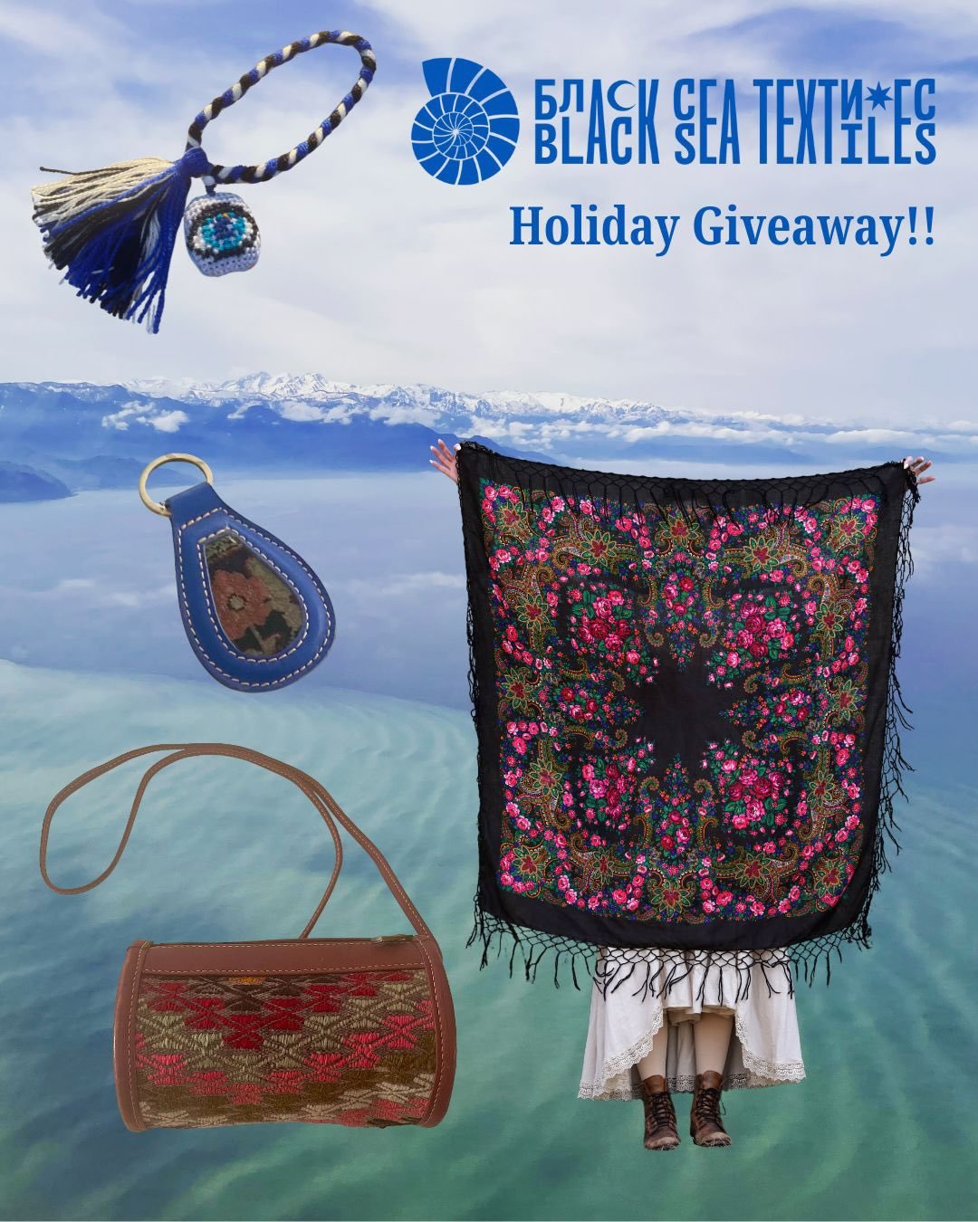 The Black Sea Textiles Holiday Giveaway is on now! 

🕯️ One lucky winner will receive:

🌹 One Lviv Piano Shawl from Ukraine in Shadow color

🧿 One cross-stitch embroidered Matia Talisman, handmade with love in Greece

🗝️ One keychain made from a 