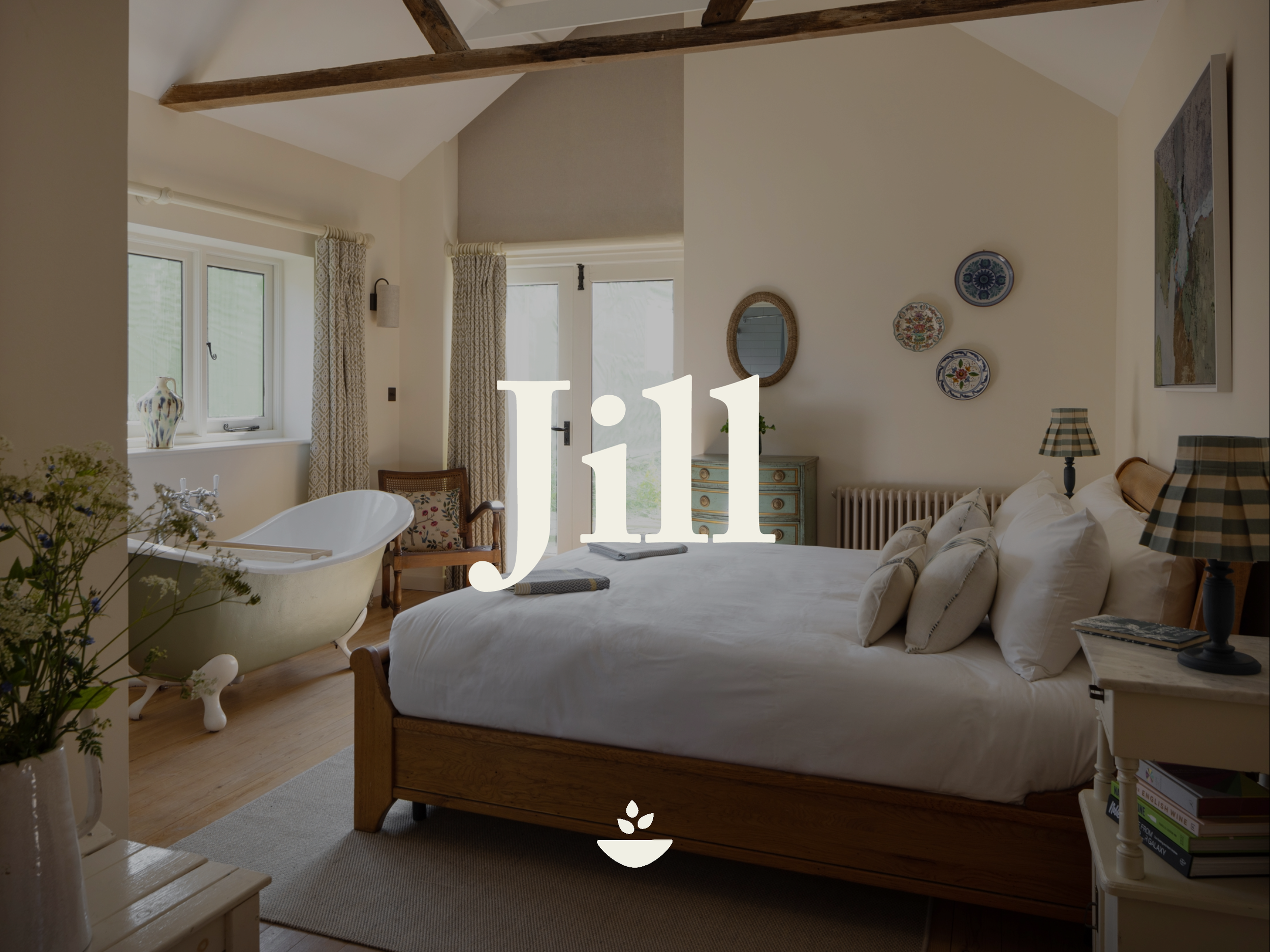 Large living area, super-king bed, free-standing bath, direct access to garden and natural pool.
