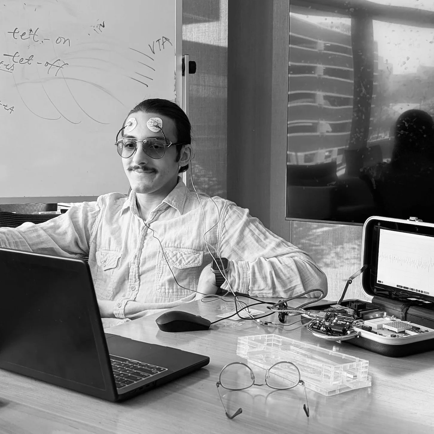 Demonstrating EEG glasses built for class