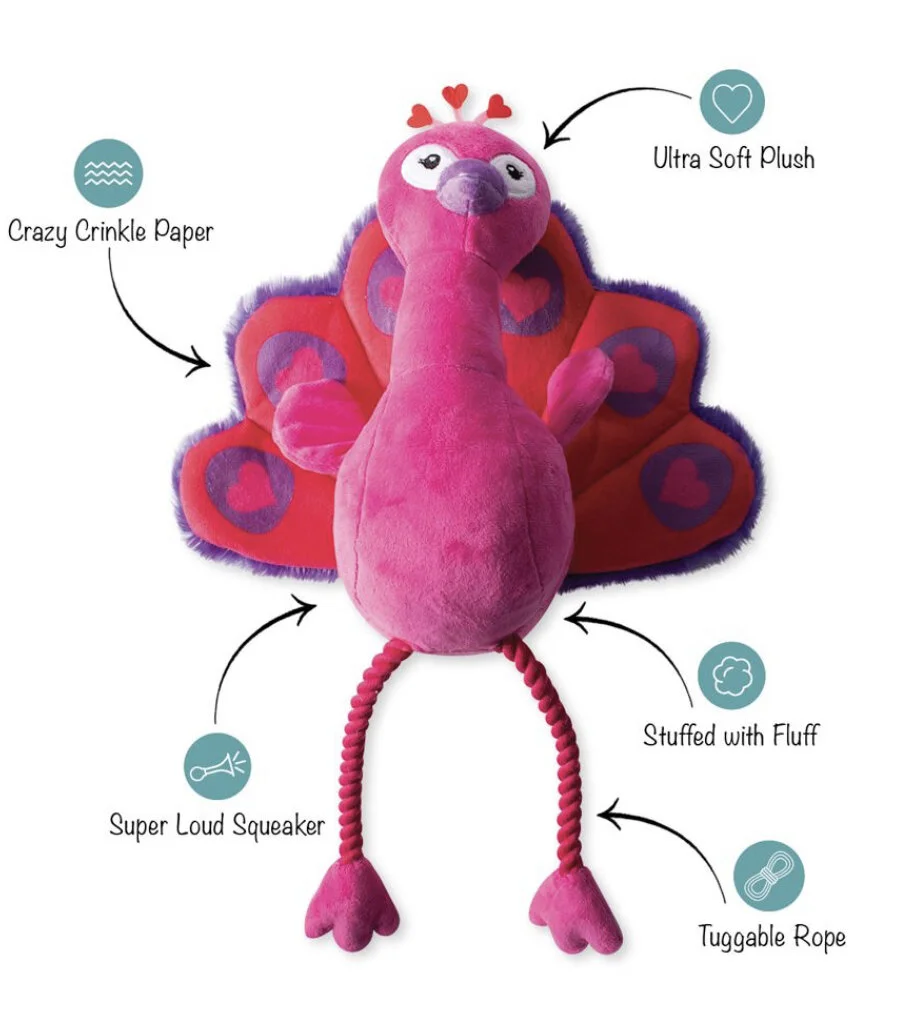 Queen of Hearts Valentine's plush squeaker dog toy with crown and heart design