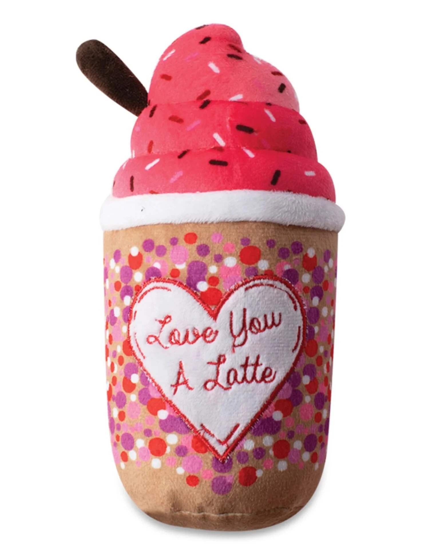 Love You A Latte Valentine's plush squeaker dog toy coffee cup by PetShop by Fringe Studio
