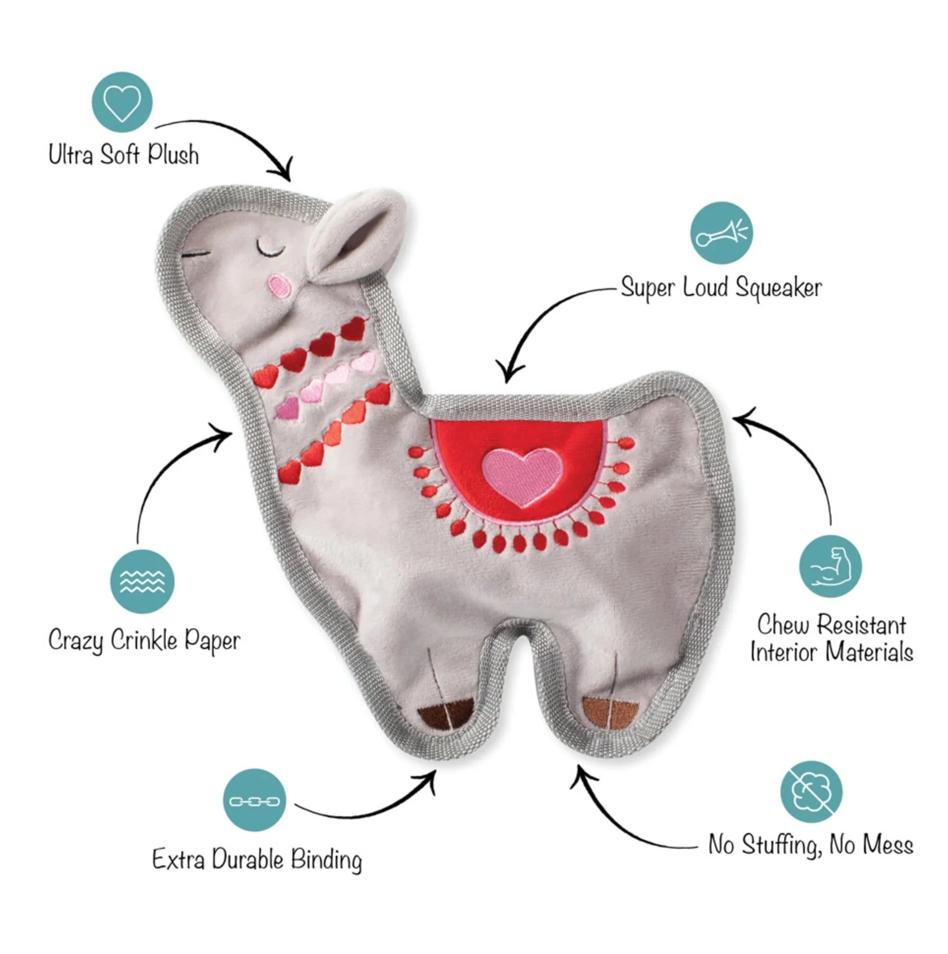 Llama Be Your Valentine plush squeaker dog toy by PetShop by Fringe Studio