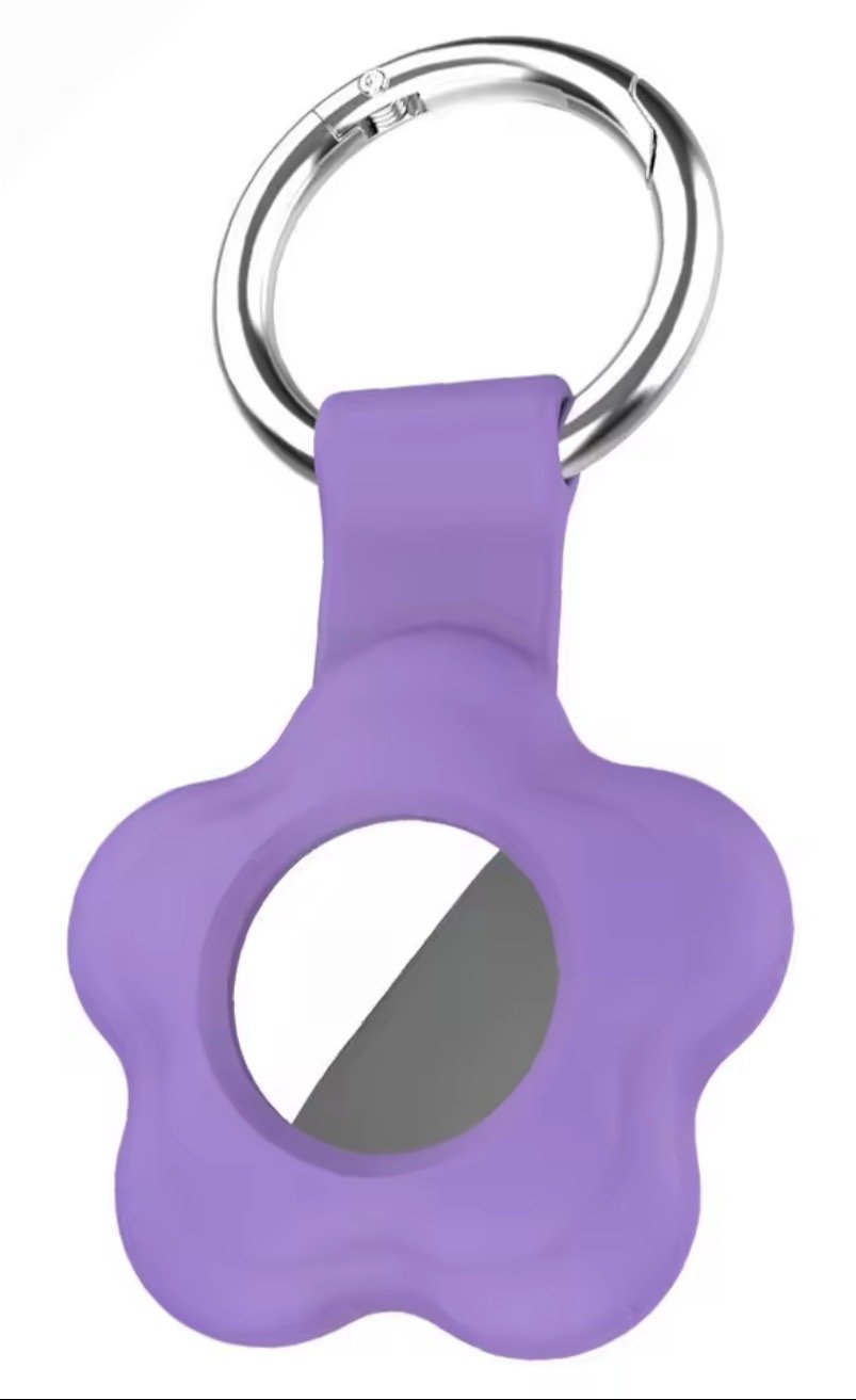 Purple flower airtag holder for dog collar