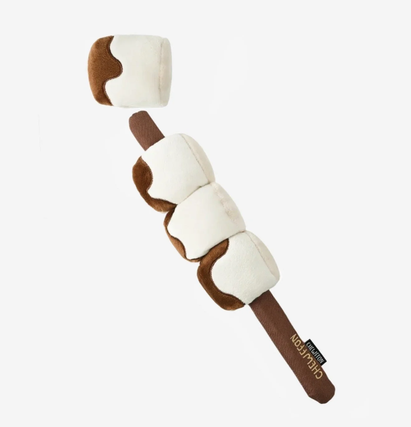 Chewffon S'mores Stick squeaky crinkle dog toy with four plush marshmallow segments available at Hund and Shore