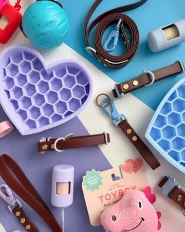 Sweet Paws Valentine's dog collar collection featuring Fur-Ever UR MY FAV and Pawfection colorways