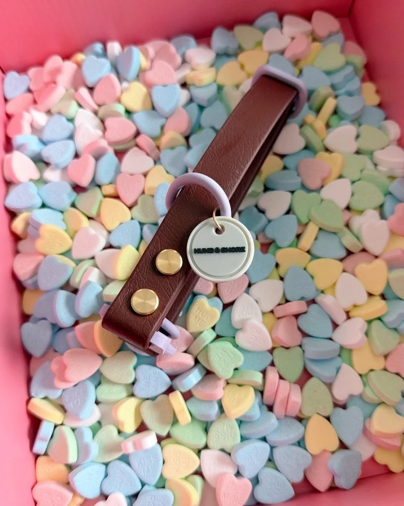 Fur-Ever chocolate brown waterproof dog collar and leash set with light purple hardware from Sweet Paws Collection