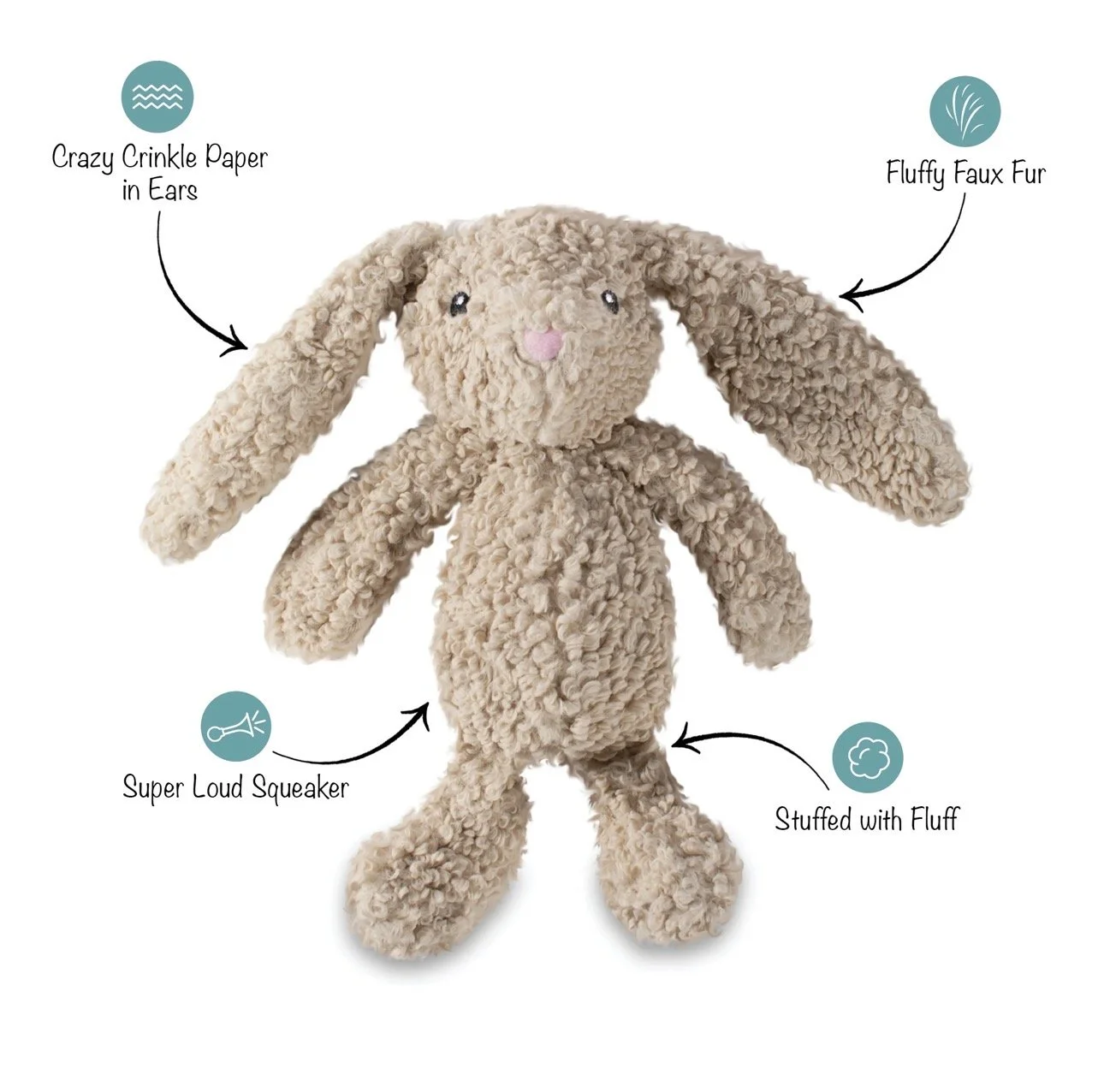 Honey Bunny Valentine's plush squeaker dog toy by PetShop by Fringe Studio