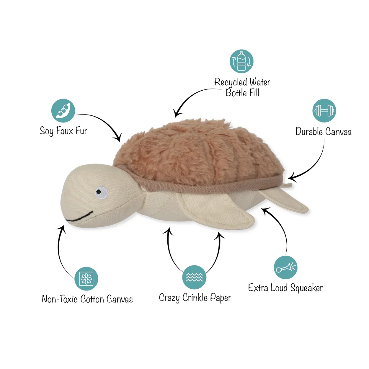 Fringe Studio Out of My Shell turtle shaped sustainable crinkle squeaky dog toy non toxic cotton canvas available at Hund and Shore