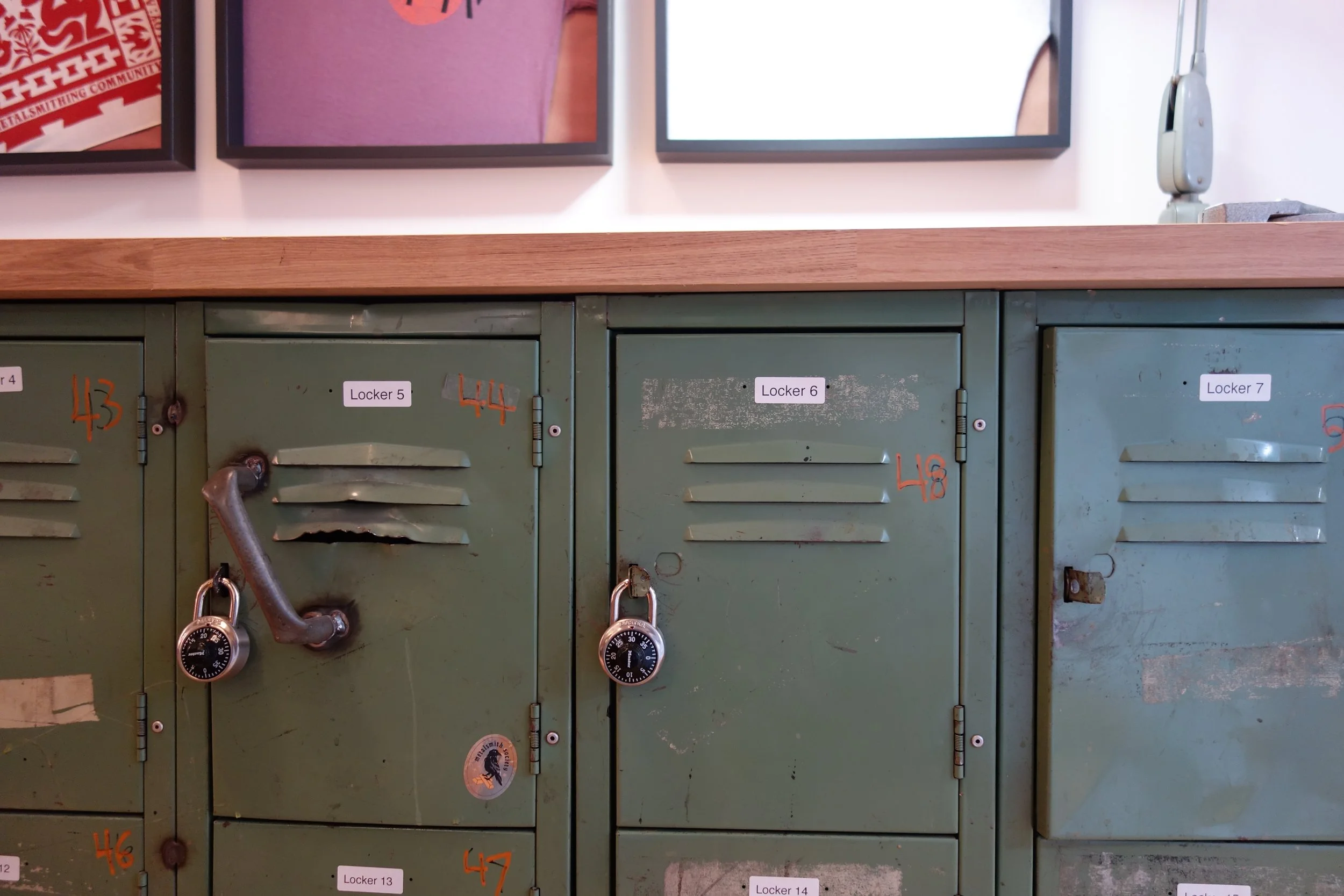lockers for bench members in the shared studio