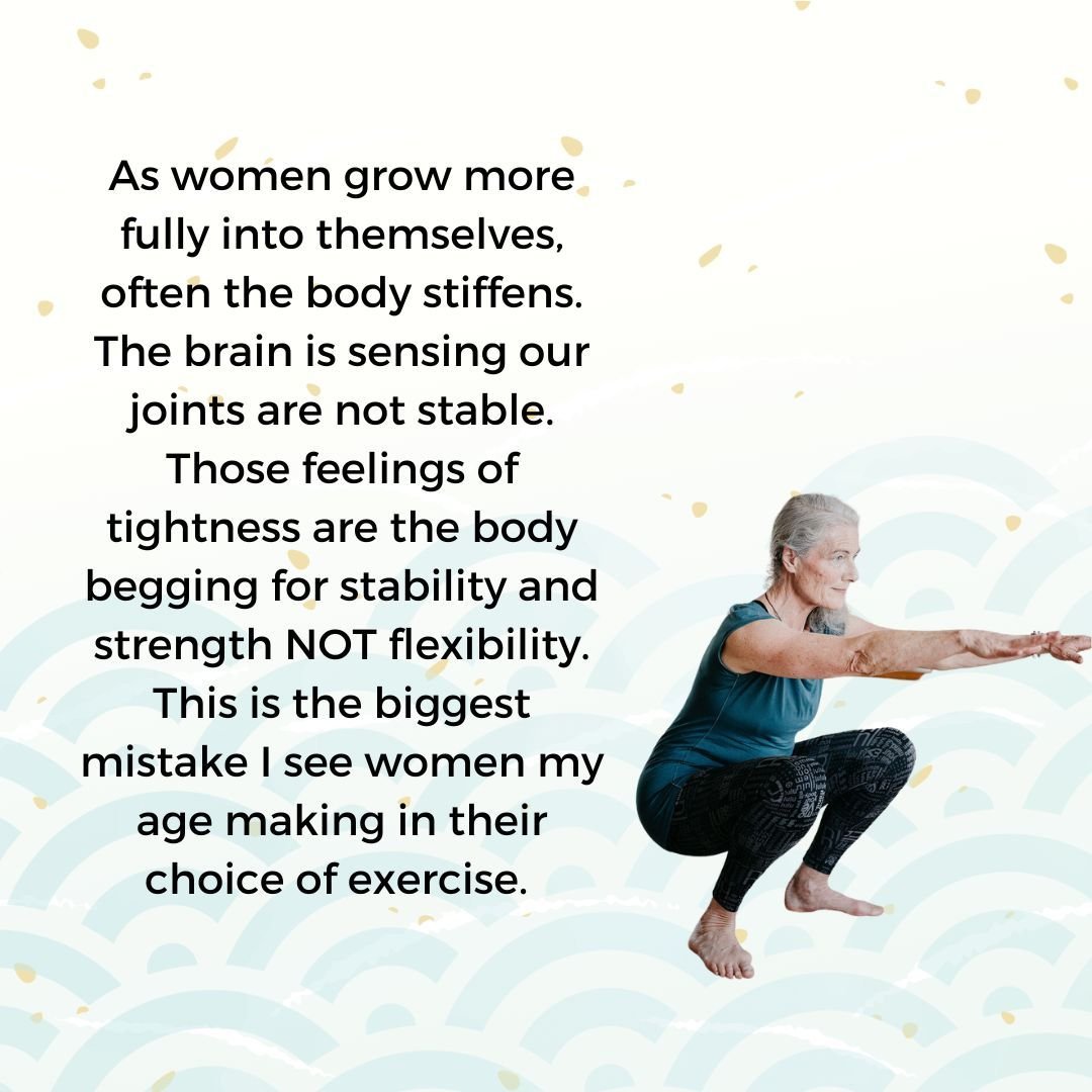 ####1 mistake women make as they get older.

🤔They think they need more flexibility.

Yes you feel tight. 😕

But not for the reasons you think!

If we don't maintain a certain amount of functional strength as we grow more fully into ourselves we wi