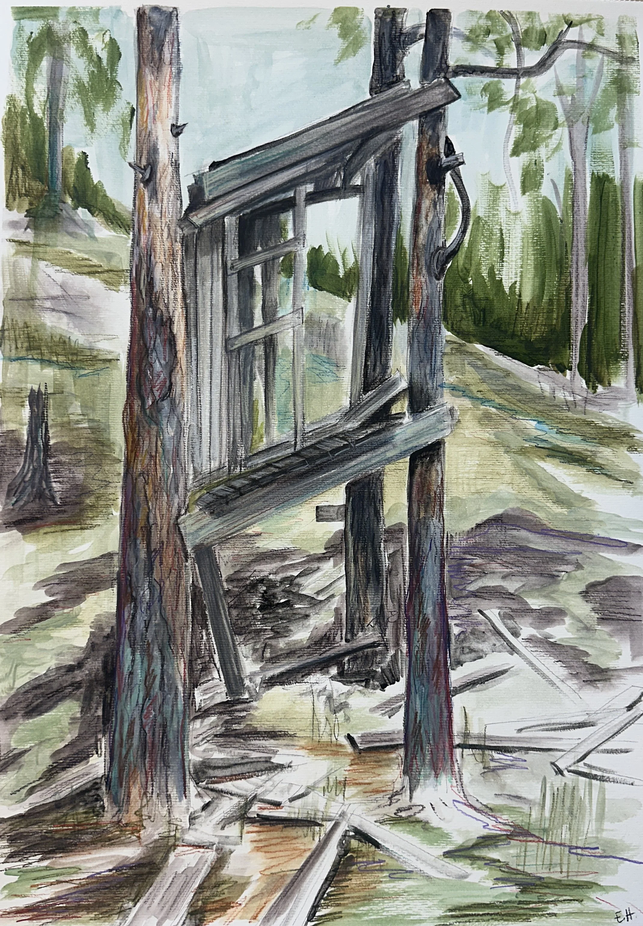 Untitled, acrylic and watercolor pencil on paper, 59,4 x 42 cm, 2026