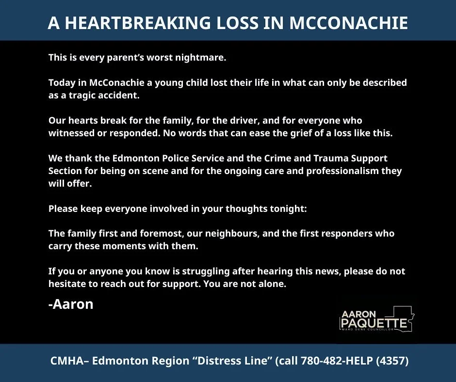 This is every parent&rsquo;s worst nightmare.

Today in McConachie a young child lost their life in what can only be described as a tragic accident. 

Our hearts break for the family, for the driver, and for everyone who witnessed or responded. No wo