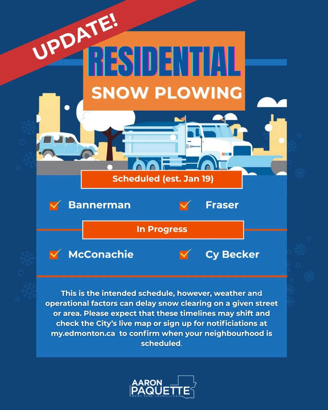 ⚠️ Residential Parking Ban &amp; Snow Plowing Update &ndash; Ward Dene ⚠️

Here&rsquo;s the current plan for residential snow clearing in Ward Dene. Please keep in mind that weather and operational conditions can cause delays, so timelines may shift.