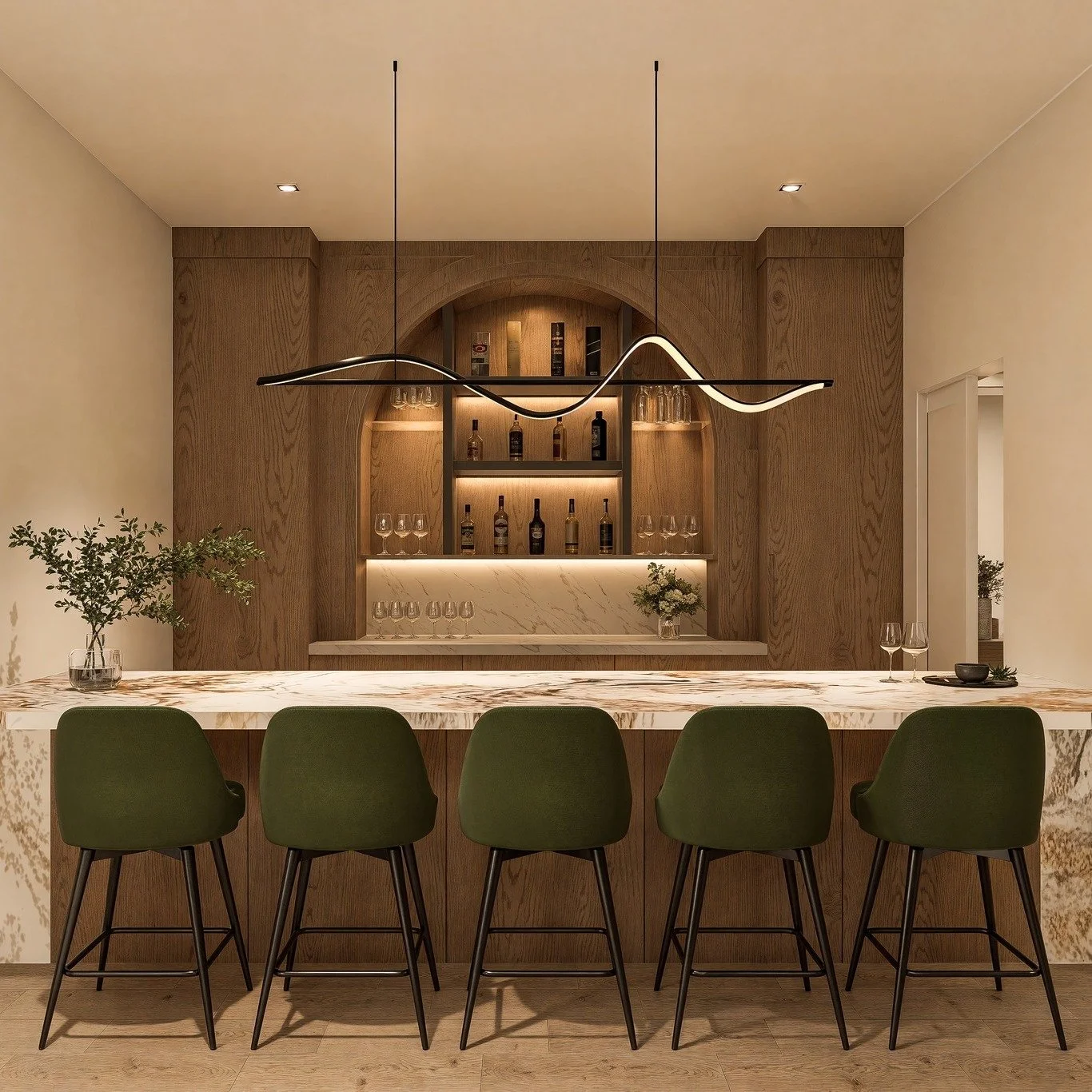 ✨ A bar that feels like an experience. Warm oak, sculpted marble, and moody lighting set the stage for unforgettable evenings. Pull up a chair&mdash;style and soul are poured here. ✨

Architecture: @stampandhammer
______________________________
#Arch