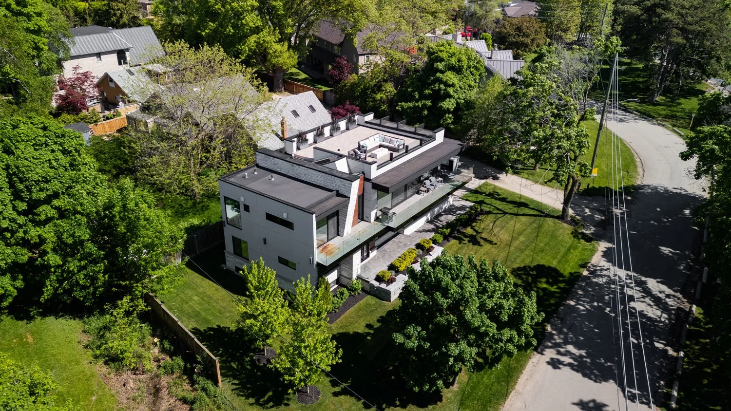 aerial rooftop view of the of the Meadow Wood residential architectural project in Mississauga, Ontario