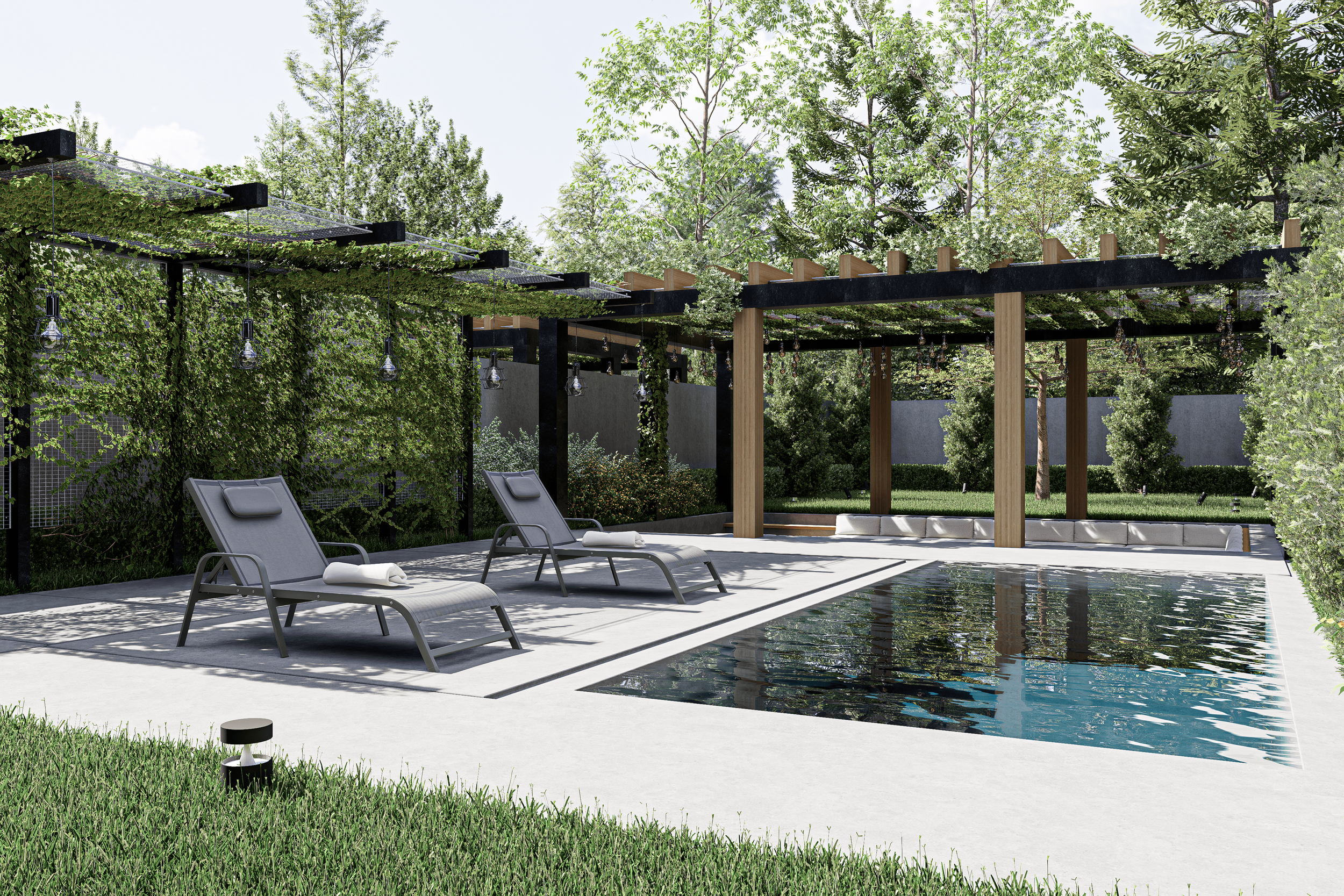 backyard pool area in Richmond Park Luxury Living in Georgina