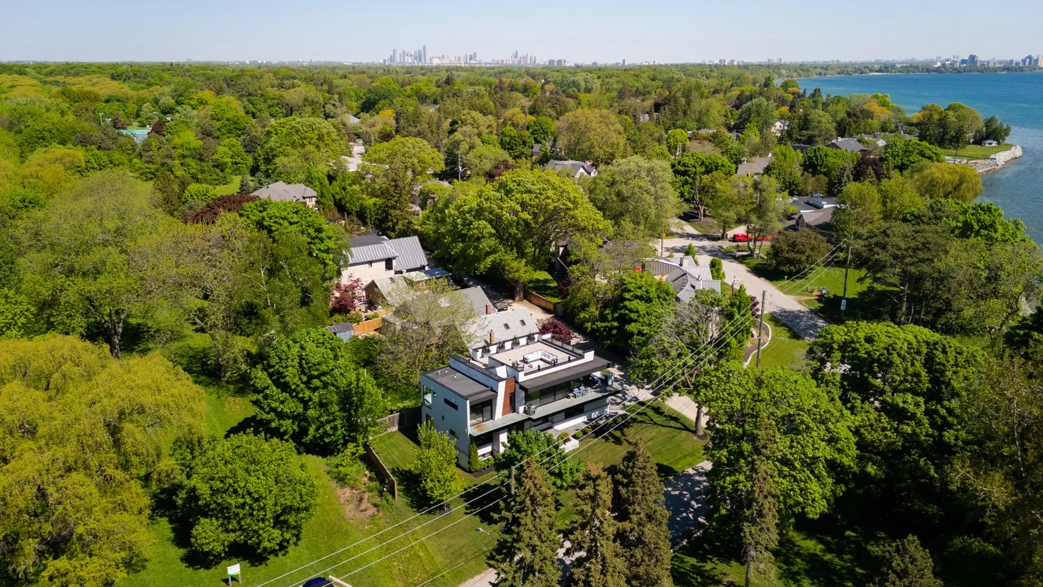 aerial view of the neighbourhood and top of the Meadow Wood residential architectural project in Mississauga, Ontario