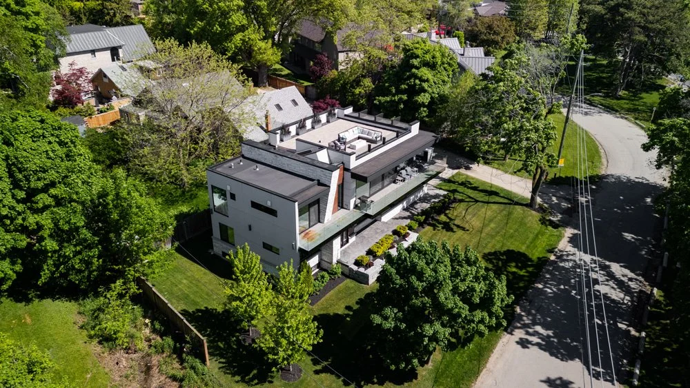 aerial rooftop view of the of the Meadow Wood residential architectural project in Mississauga, Ontario