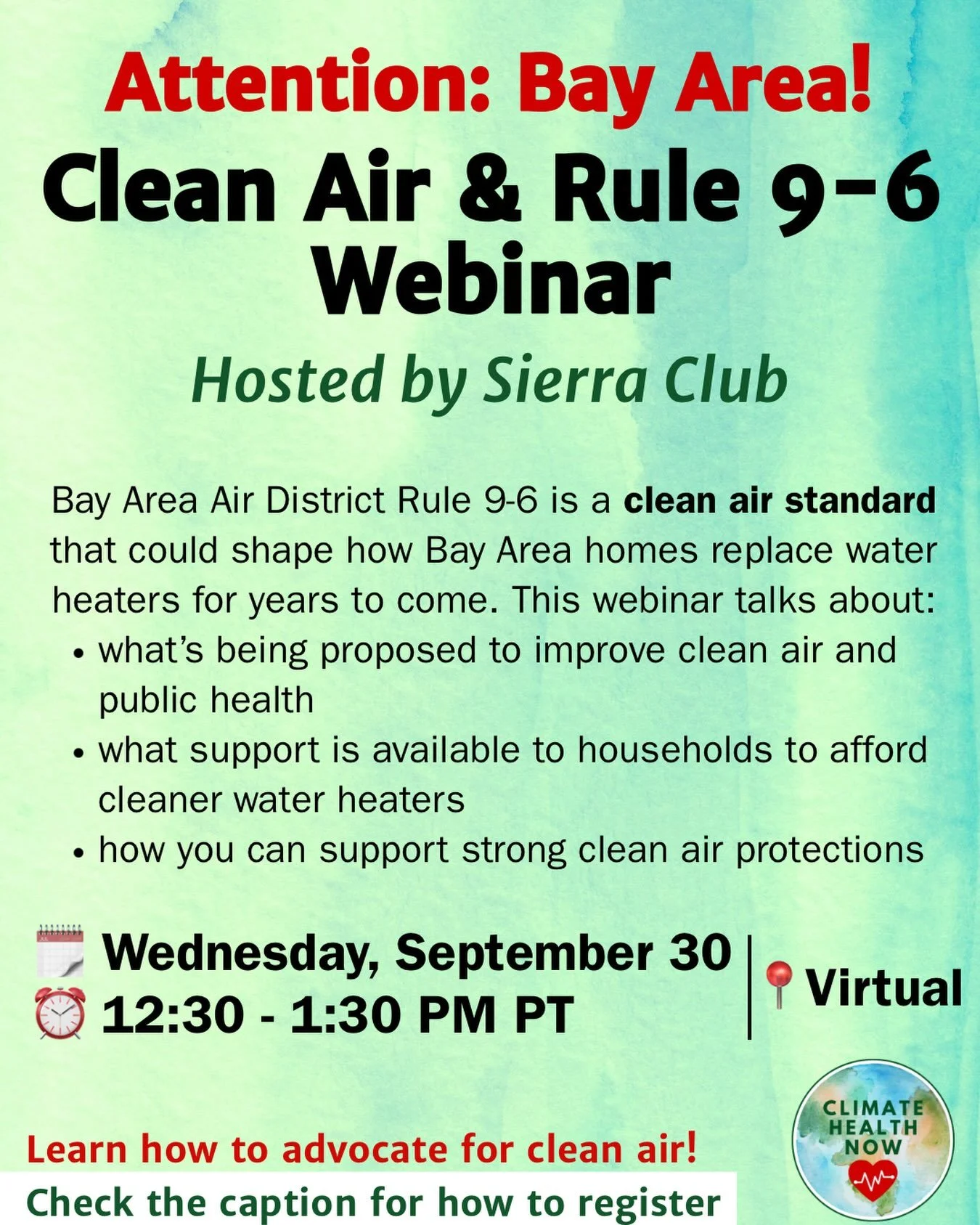 Stay tuned for more action items!

Register here or click the link in our bio: 
https://linkly.link/2uR8m 
@sierraclub_sfbay 
#BayArea #cleanair #zeroemissions #healthyclimate #climatehealthnow