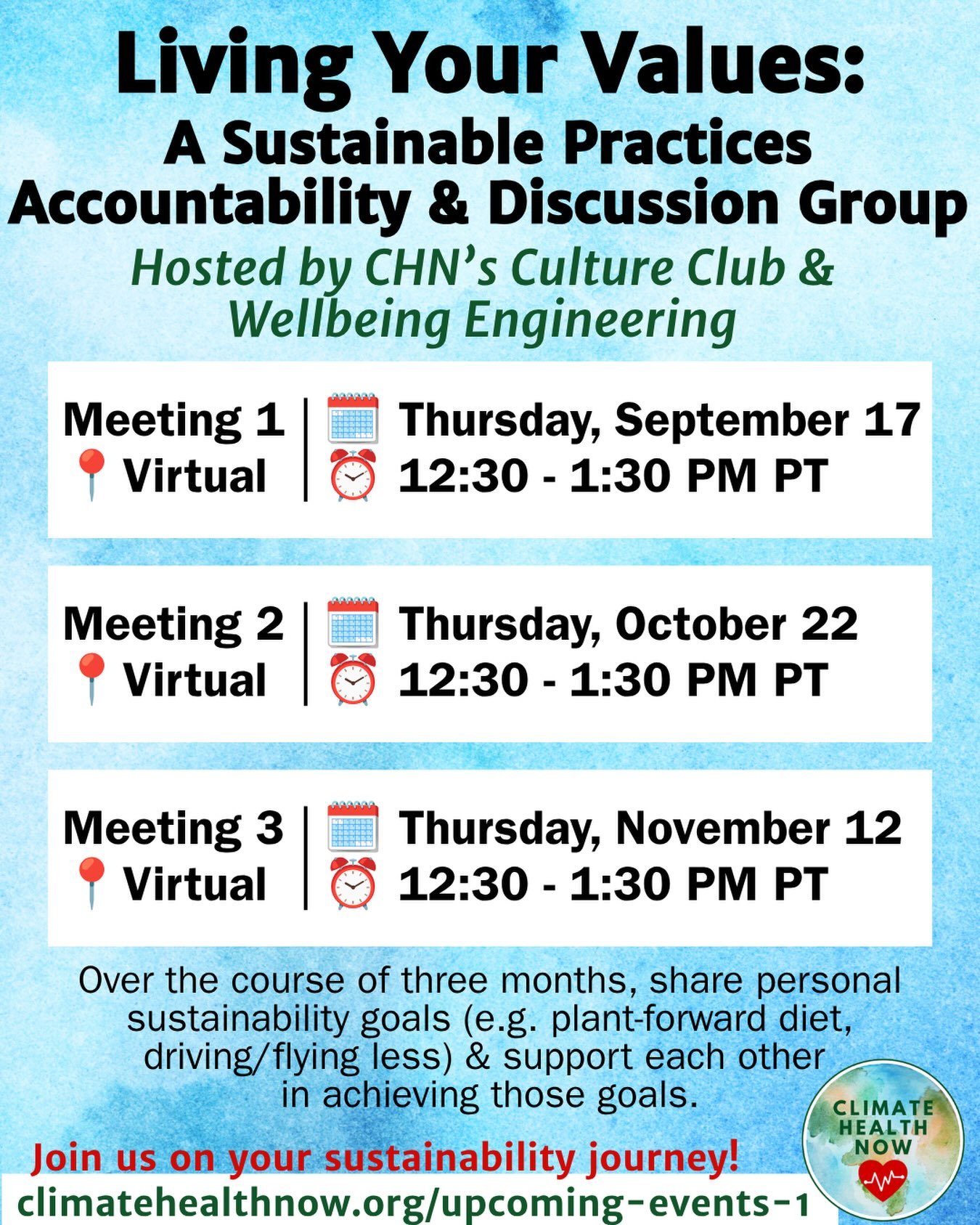 Learn more and register by going to our website and checking out the &ldquo;Upcoming Events&rdquo; tab! Join one, two, or all three sessions!

#ecoconscious #virtual #climatecommunity #sustainability #climatehealthnow