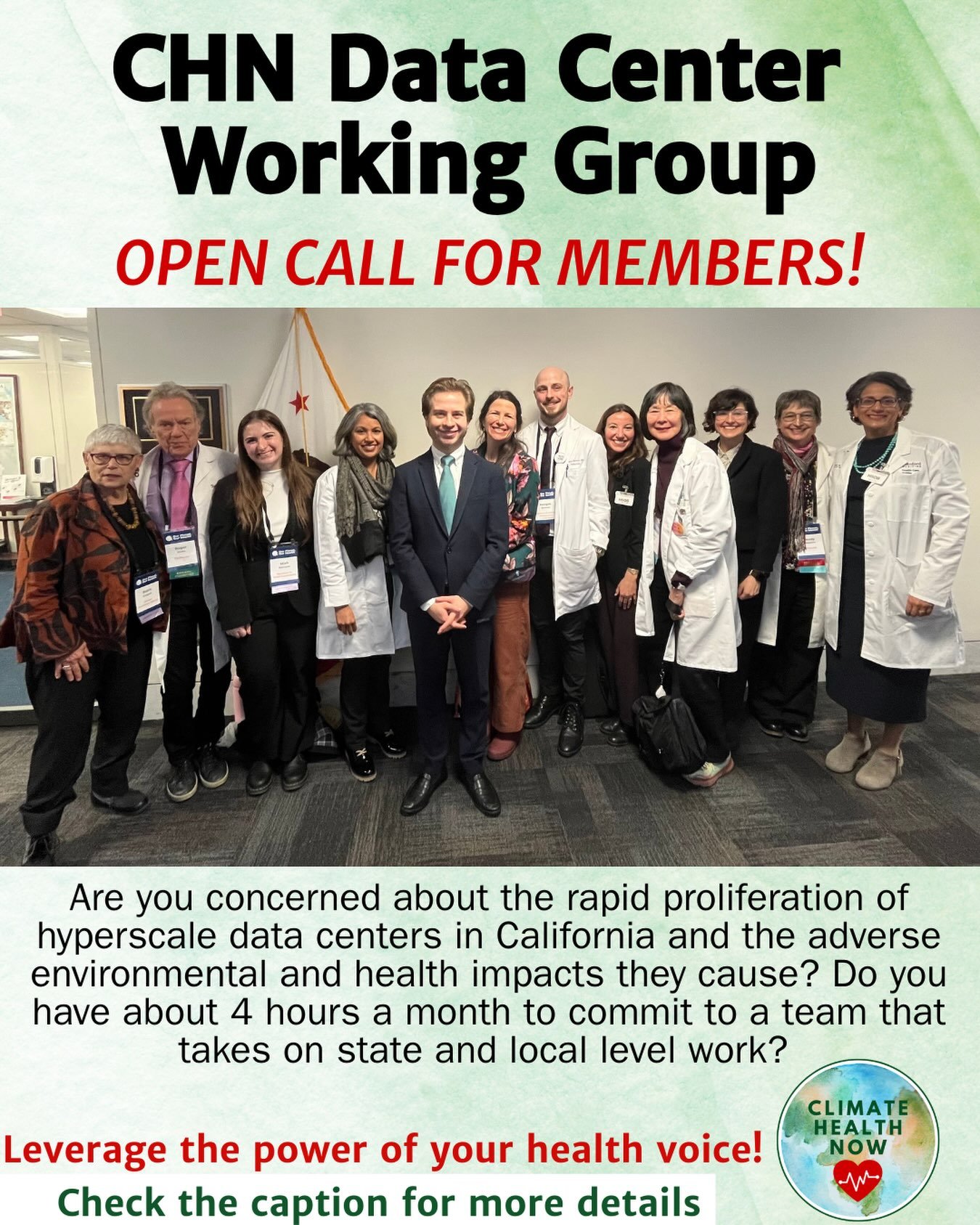 Please check out the link in our bio &ldquo;Action Alerts Directions&rdquo; to fill out the interest form for CHN&rsquo;s Data Center Working Group!

#DataCenters #HealthVoice #healthprofessionals #protecthealth #climatehealthnow