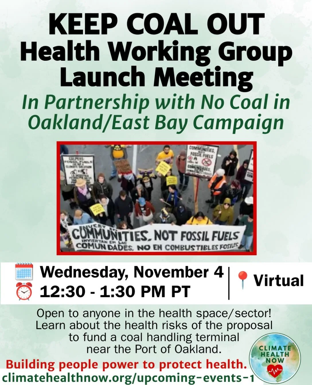 Register on our website by going to the &ldquo;Upcoming Events&rdquo; tab and clicking &ldquo;Register here&rdquo; under &ldquo;Keep Coal Out Health Working Group Launch Meeting.&rdquo;

#keepcoalout #healthworkinggroup #Oakland #protecthealth #clima