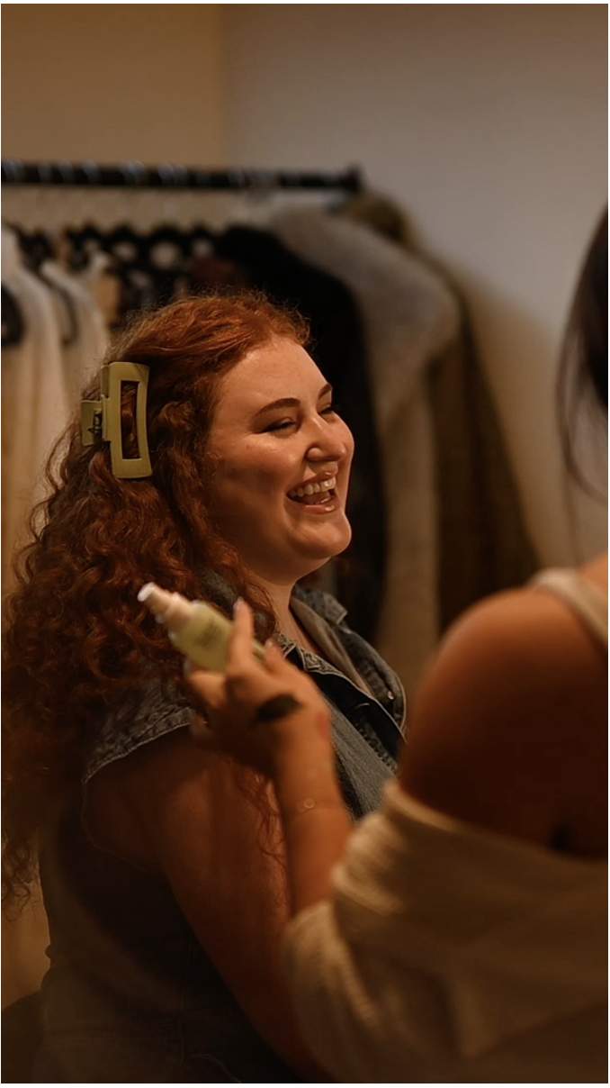 Woman getting makeup done
