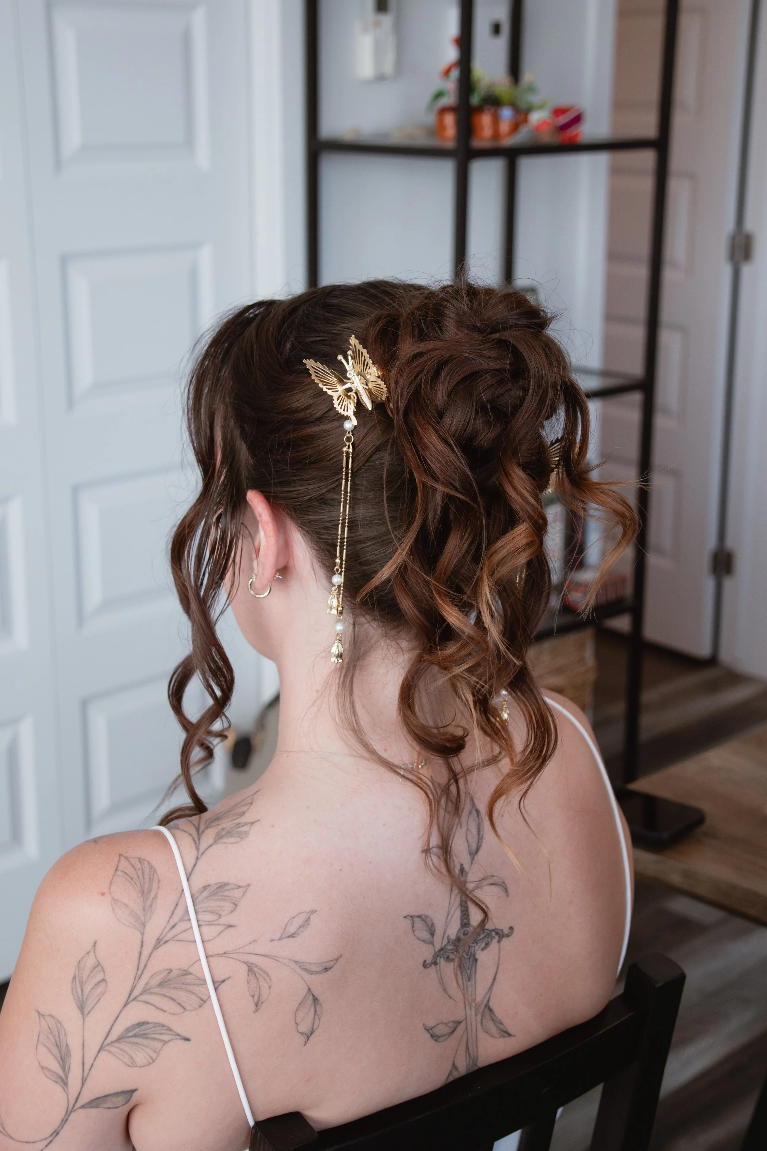 Romantic high updo style on Ottawa bride