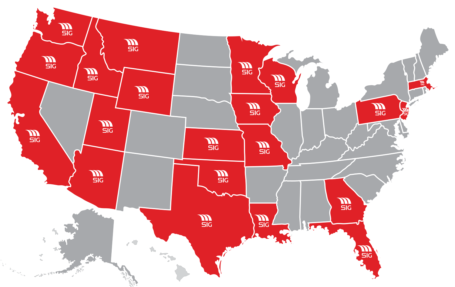Map that highlights states where Scali Insurance Group has partners