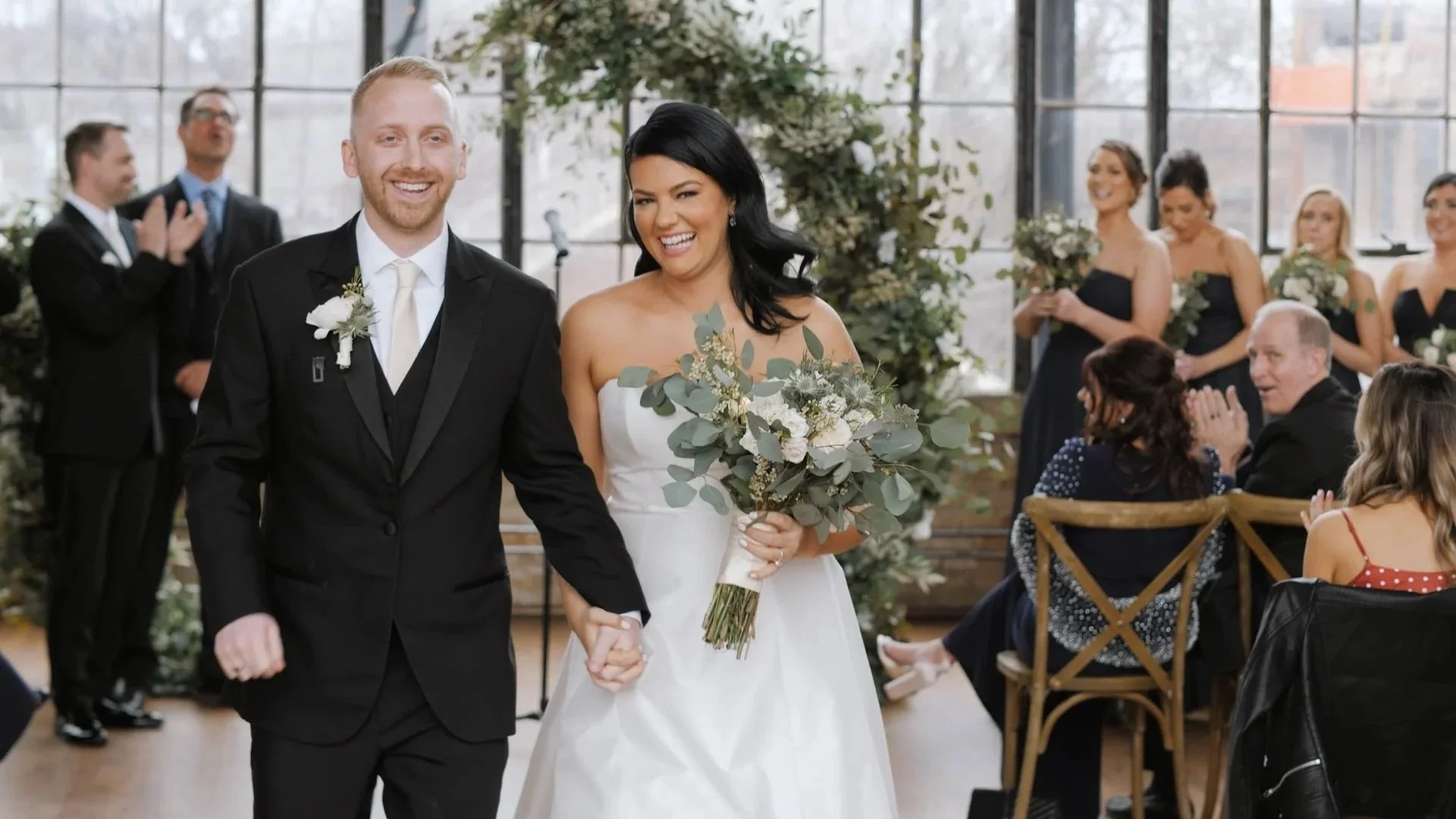 ravenswood art center happy couple in our wedding video