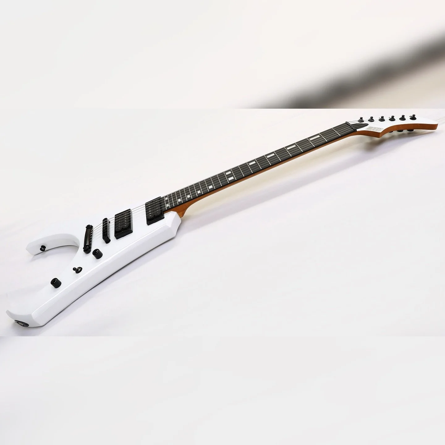 I&rsquo;ve gotten a lot of requests for shorter scale lengths and set neck options, so this is another 24.75&rdquo; scale build, this time in a Crescent Moon! Also loaded with @seymourduncanpickups Pegasus and Sentient humbuckers with coil split opti