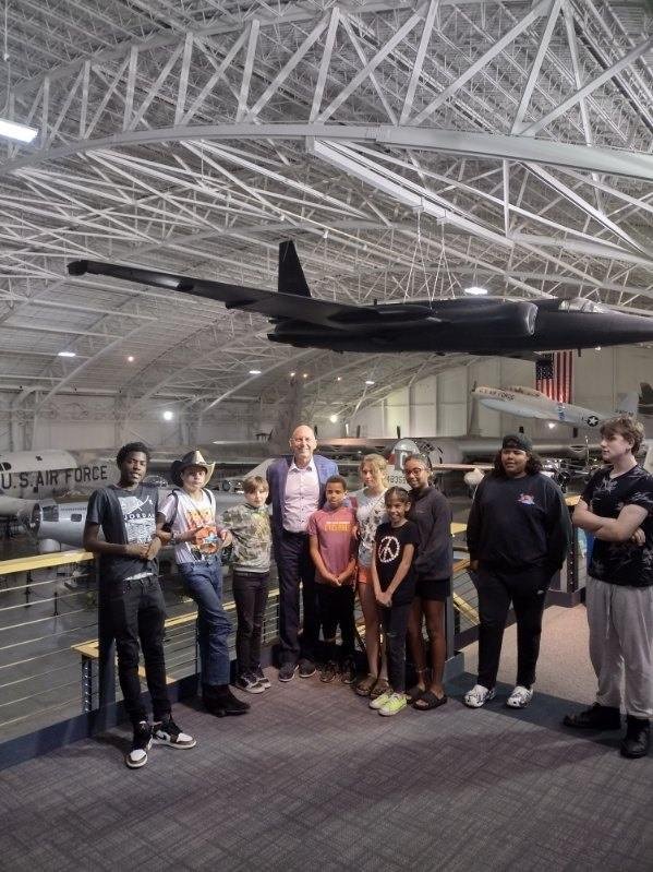 Clay Anderson with a group of Honesty Project youth at Strategic Air Command Center 