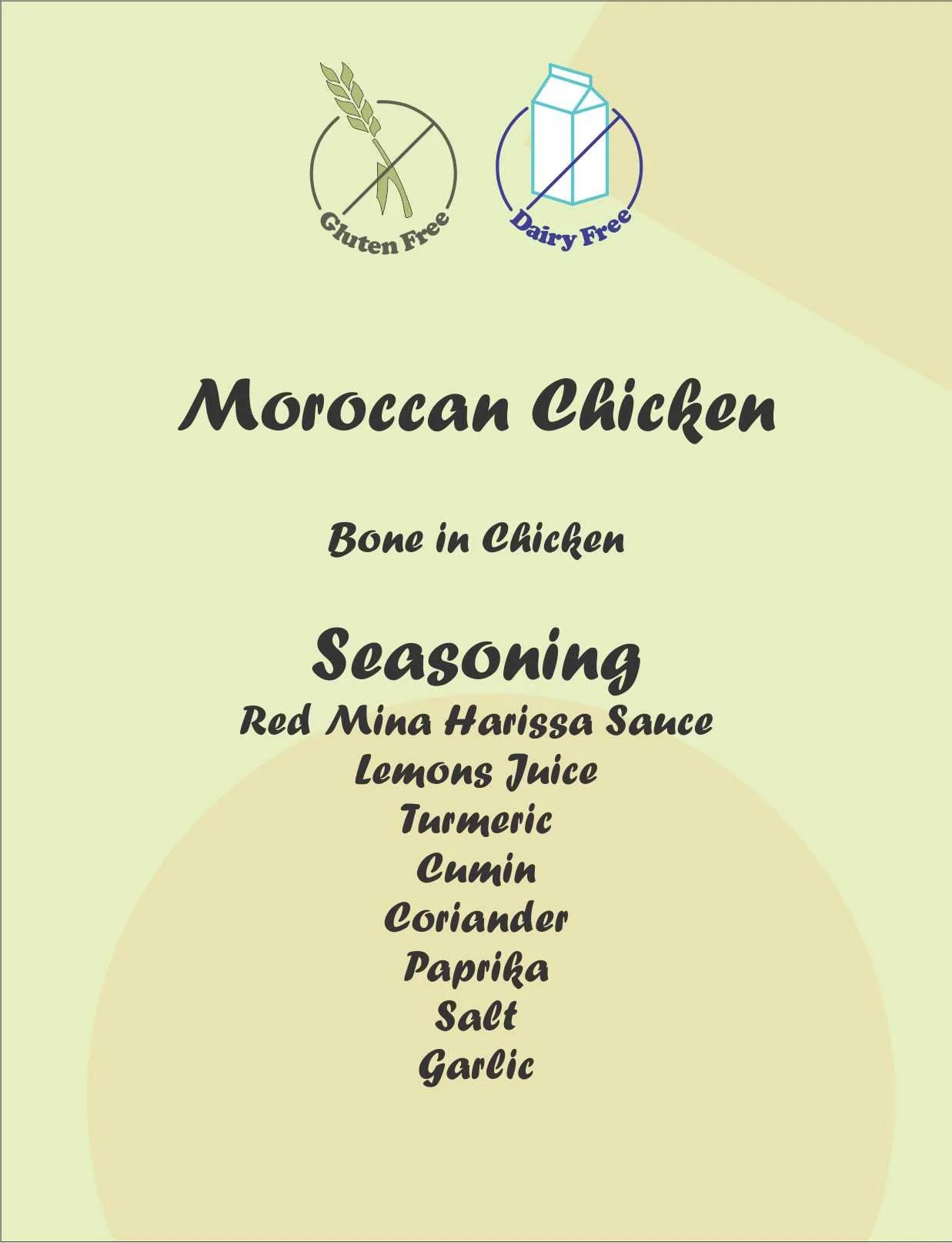 Moroccan Chicken ingredient list
