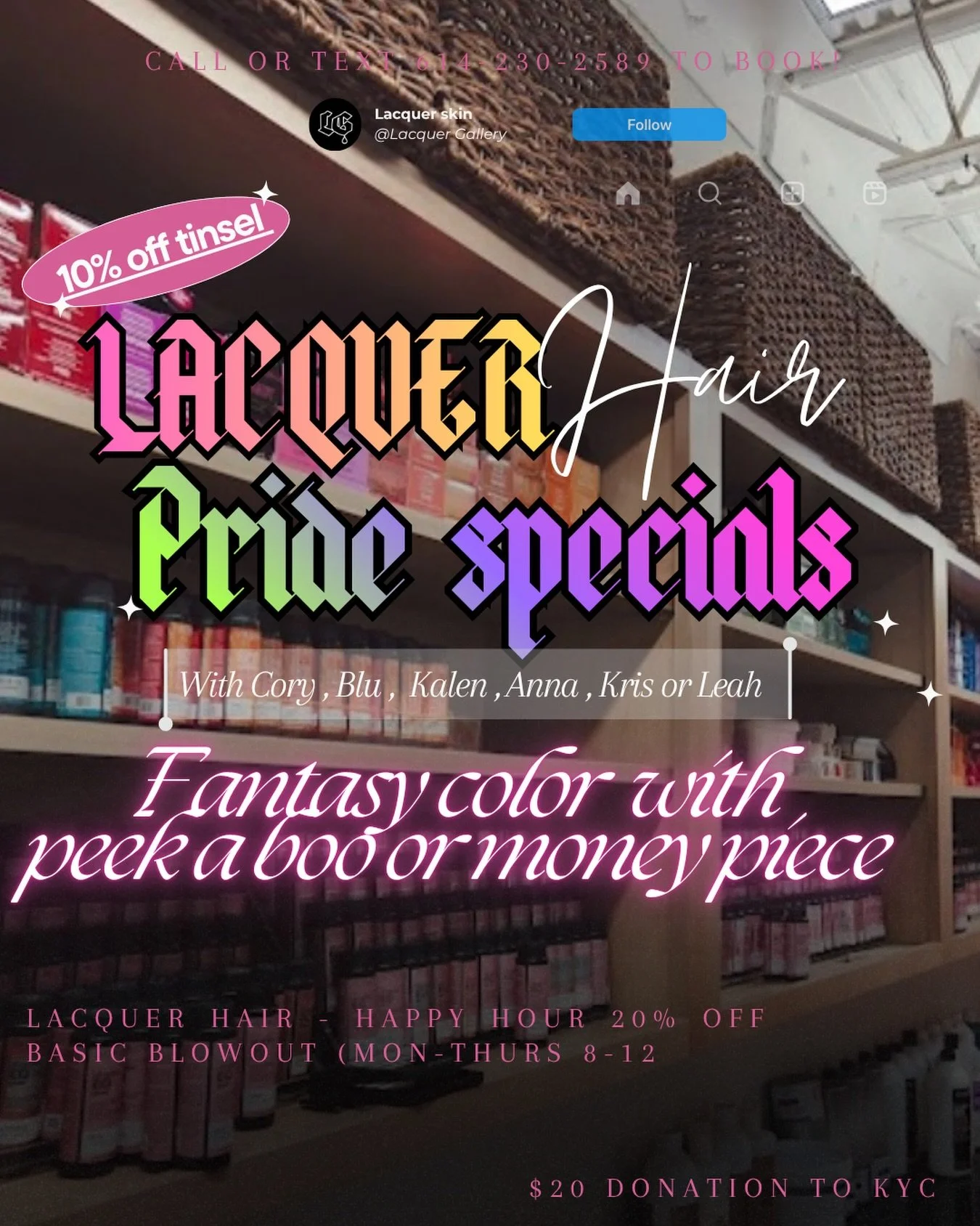 🌈🌈🌈🌈
Come get a little 💥pop💥 of color with :

@hairbyannavictoria 
@corytolliverhair
@haircraftbykris
@snatchedkv
@leahcolour 
@blubotts 

Call or text 614.230.2589 ✨
