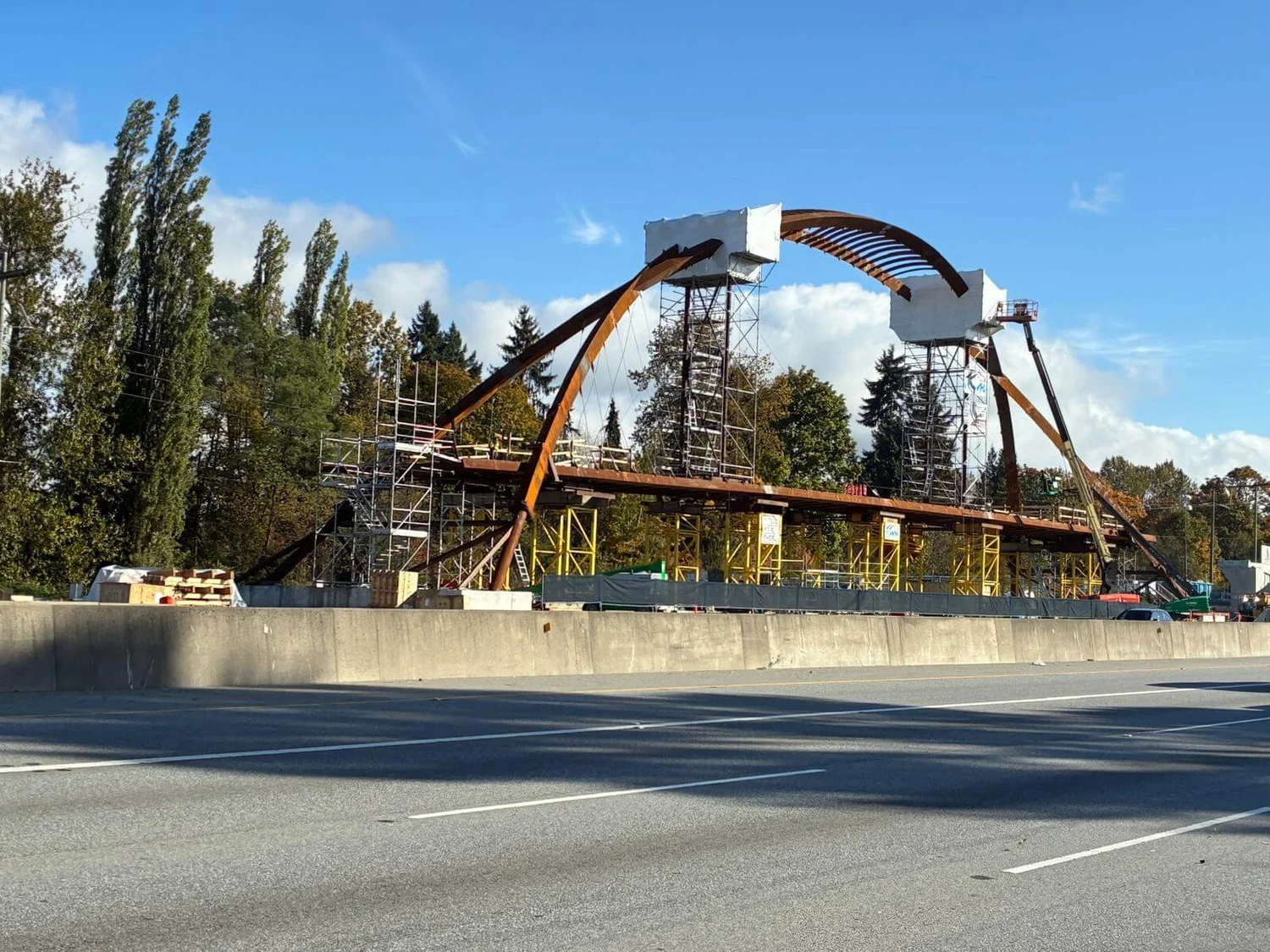 Burnaby Pedestrian Bridge final placement over highway