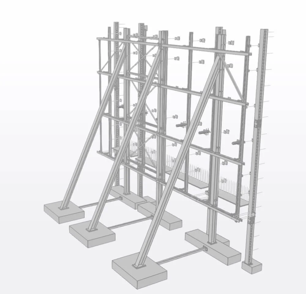 3D structural model of the façade retention support system on concrete foundations