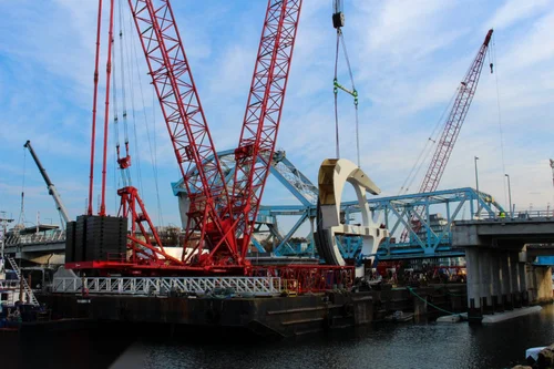 Johnson Street Bridge — crane construction