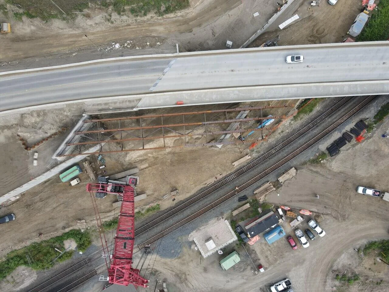 Tappen Overhead Bridges aerial view of span over CP Rail