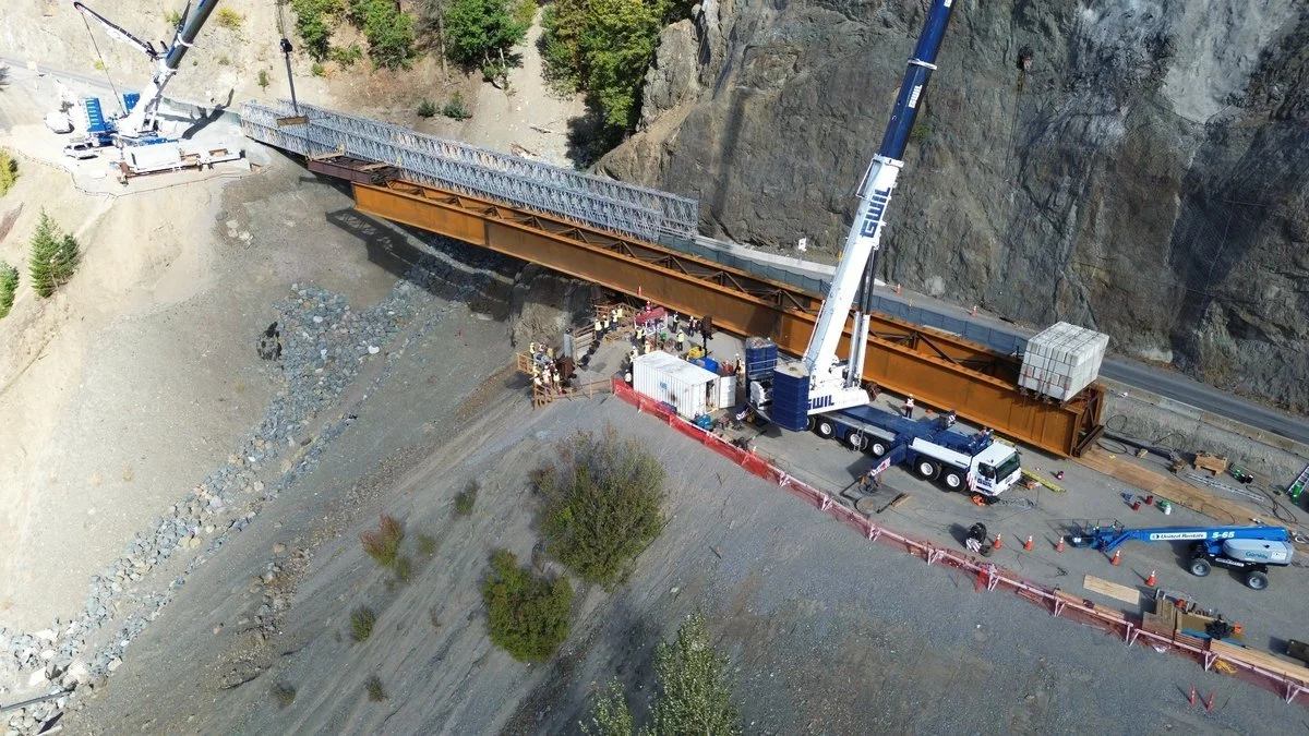 Falls Creek Bridge girder launching operation